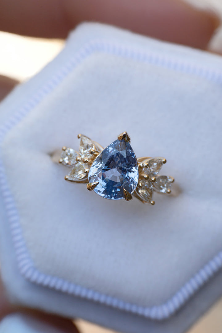 Pastel Blue Pear Sapphire and Diamond Ring
