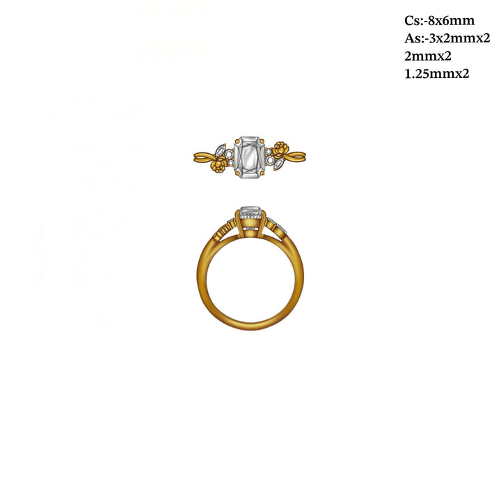 Custom Order Peony Inspired Ring w/ Lab Grown Radiant Diamond 14K Gold