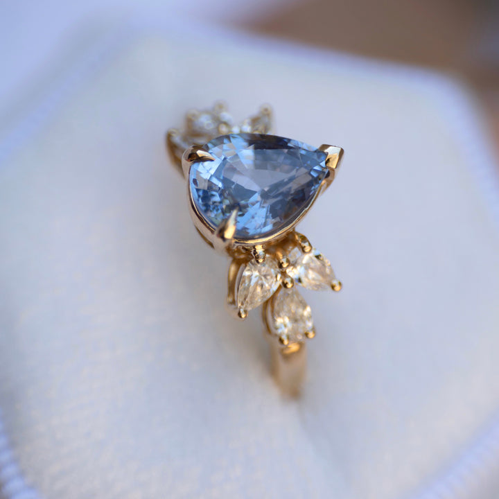 Pastel Blue Pear Sapphire and Diamond Ring
