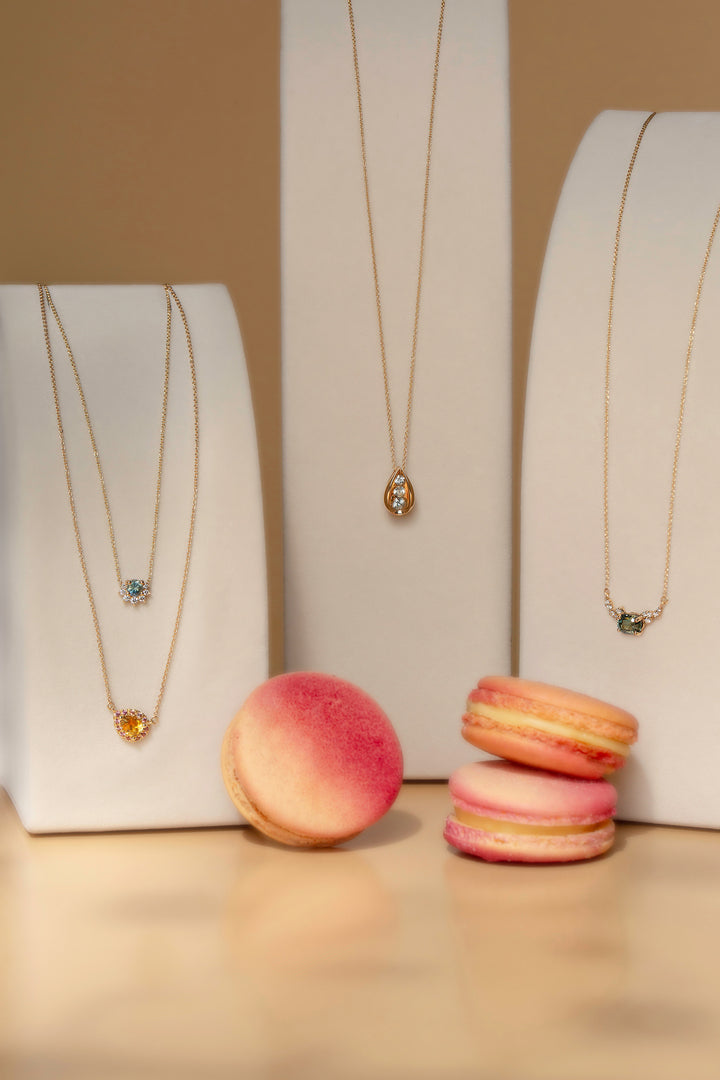 Orange Pear Shaped Montana And Padparadscha Sapphire Necklace Pendant 14K Gold