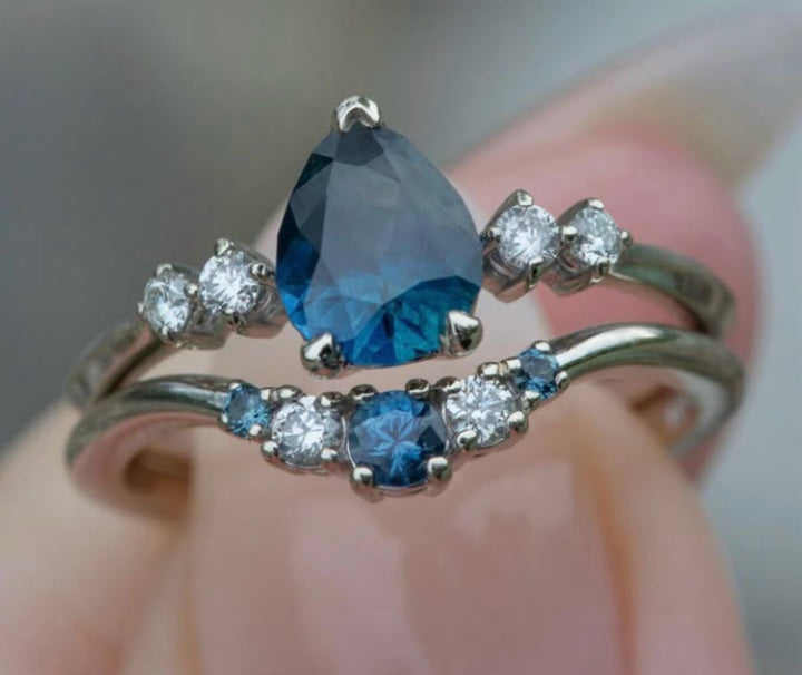 Custom Order Wedding Band w/ Teal Montana Sapphire 14K Gold