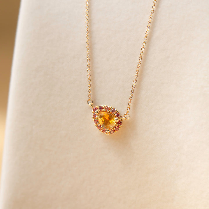 Orange Pear Shaped Montana And Padparadscha Sapphire Necklace Pendant 14K Gold