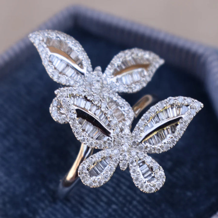 Custom order Double Butterfly Diamond Ring 18K White Gold