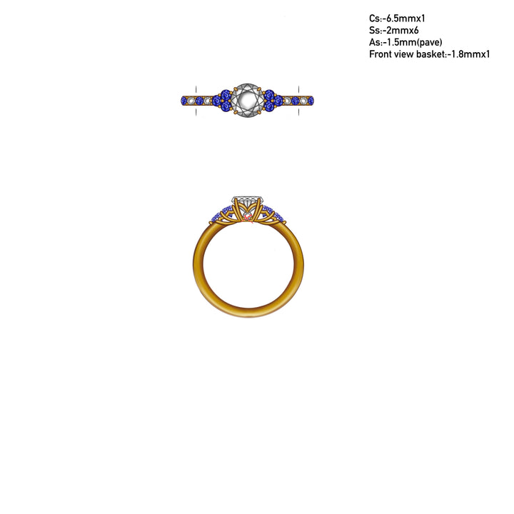 Custom Order Natural Diamond and Sapphire Engagement Ring 14K Yellow Gold Final Payment