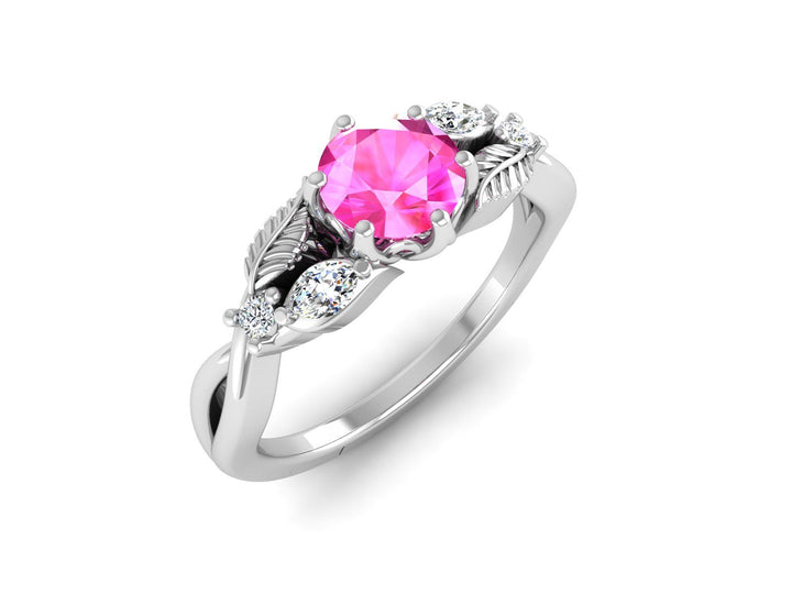 Custom Order: Nature Inspired Baby Pink Sapphire andDiamond Engagement Ring 14K White Gold
