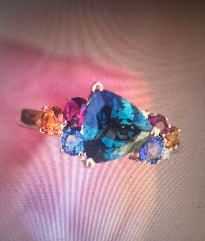 Custom Order Teal Green Sapphire Cluster Ring w/ Mixed of Sapphires 14K Gold