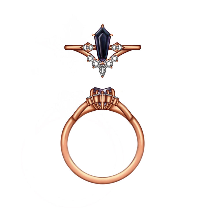 Custom Order: Fancy Shape Lab Alexandrite and Natural S&P Diamond Ring 14K Yellow Gold