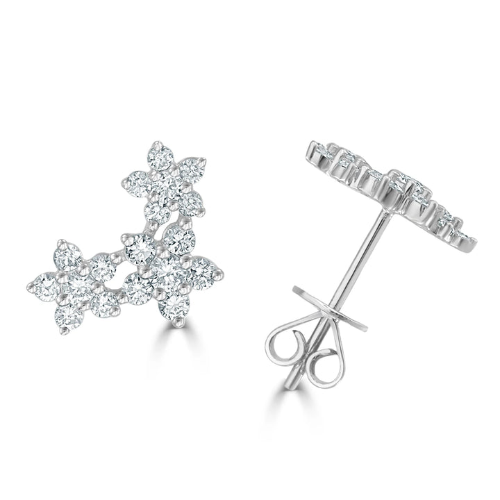 Diamond Flower Stud Earrings 14K Gold