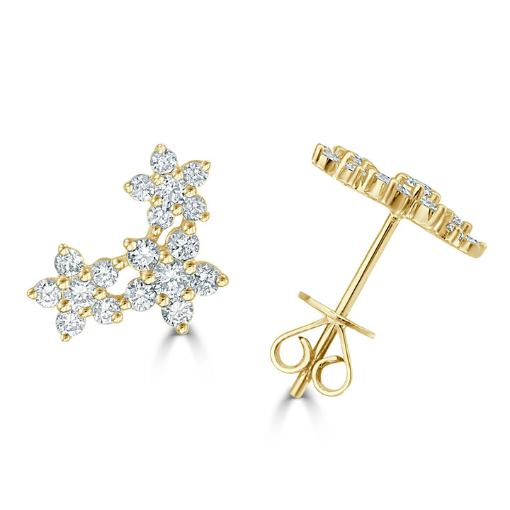 Diamond Flower Stud Earrings 14K Gold