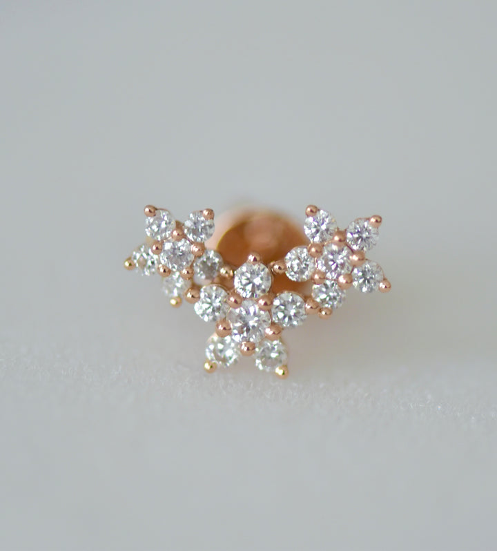 Diamond Flower Stud Earrings 14K Gold