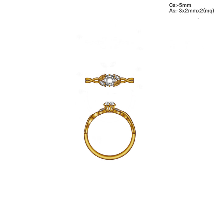 Custom Order: Nature Inspired Engagement Ring CAD/Rendering Design 14K White Gold