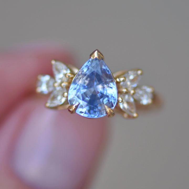 Pastel Blue Pear Sapphire and Diamond Ring