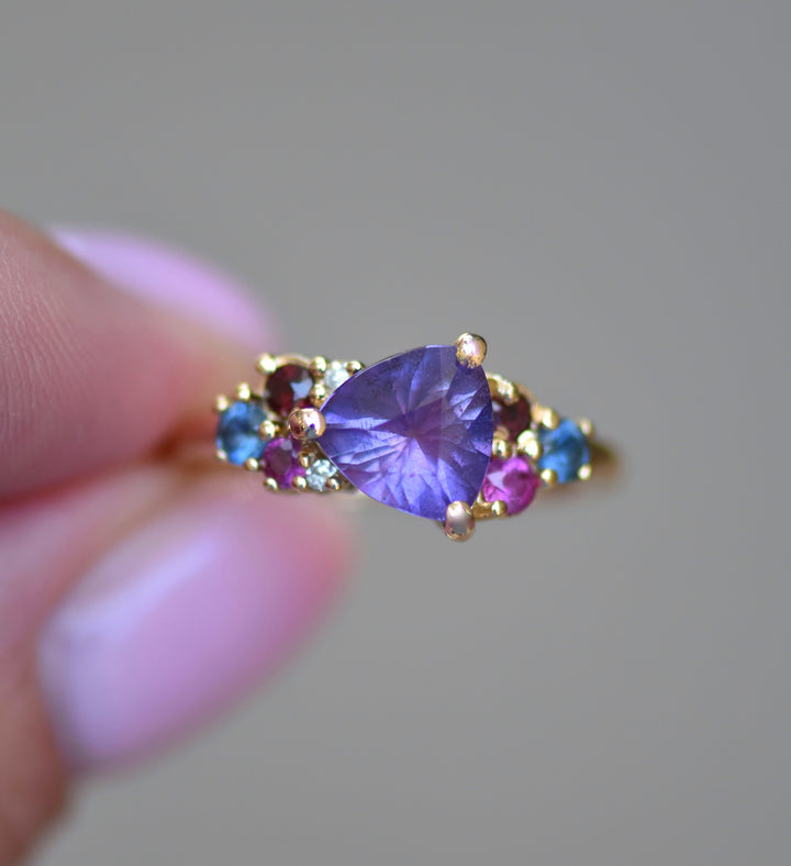 Trillion Purple Sapphire Cluster Ring