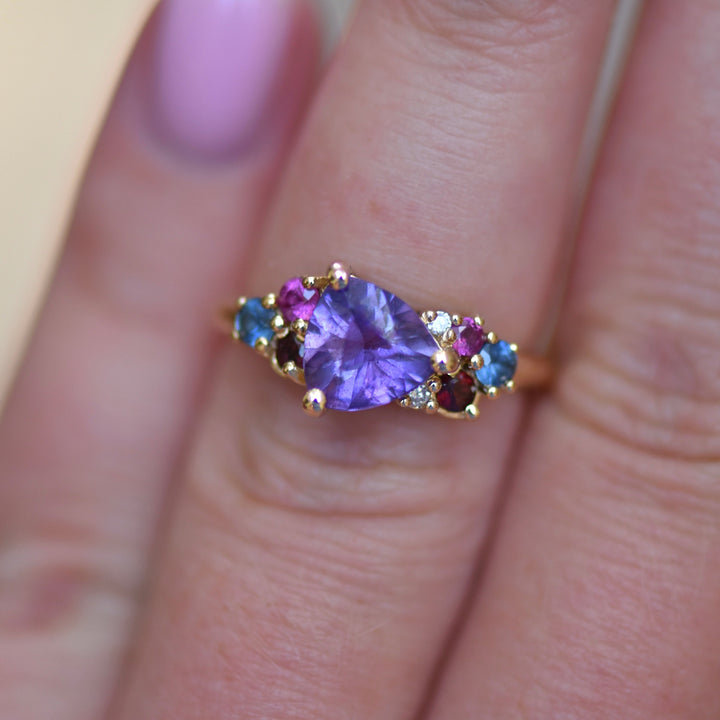 Trillion Purple Sapphire Cluster Ring