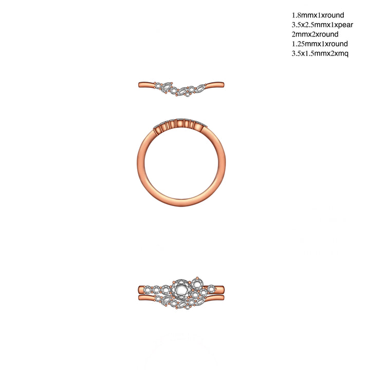Custom Order Matching Cluster Wedding Band 14K Rose Gold 50% Down Payment