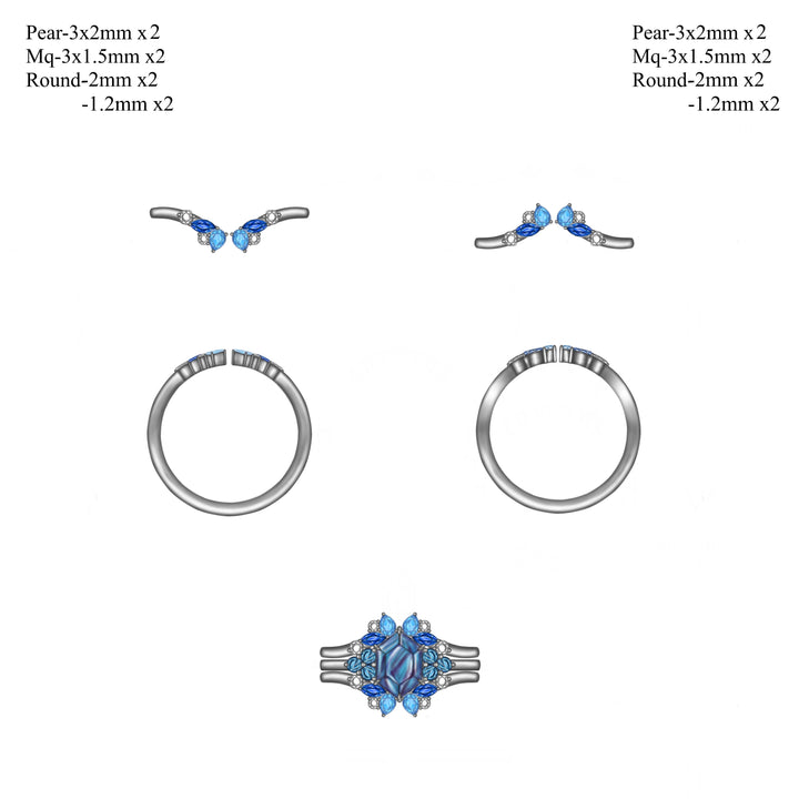 Custom Order: Two Matching Wedding Bands with Sapphires 14K White Gold