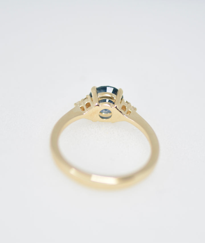 Teal Blue Green Montana Sapphire Solitaire Ring w/ Diamonds Accents 14K Gold, Teal Sapphire Engagement Ring
