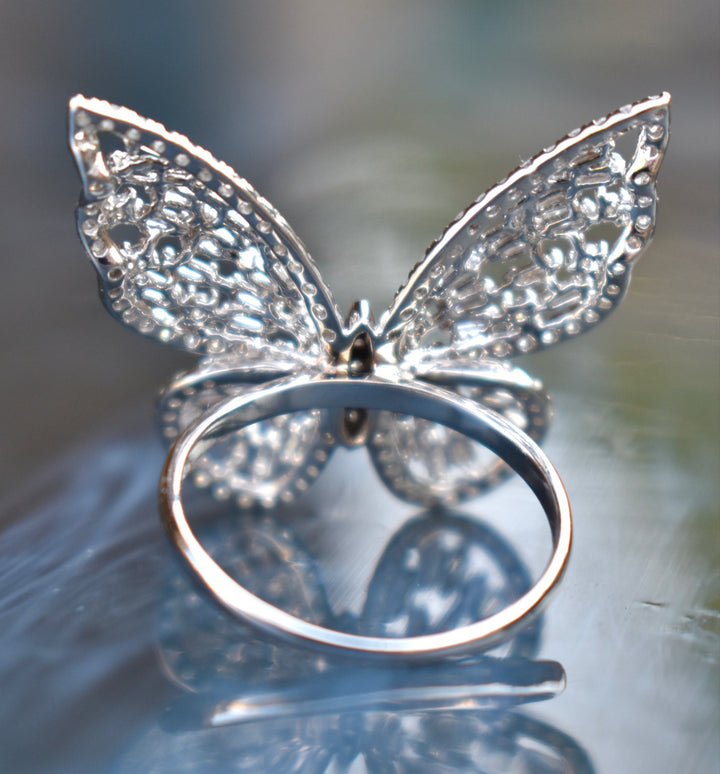 Diamond Butterfly Ring 18K White Gold, Insect Ring