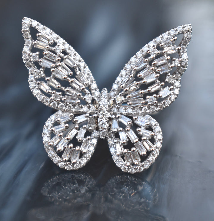 Diamond Butterfly Ring 18K White Gold, Insect Ring