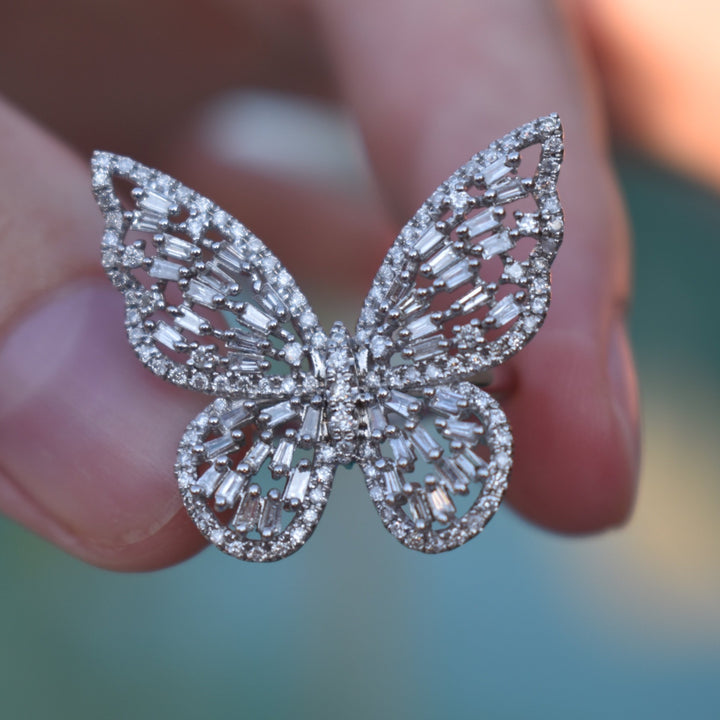 Diamond Butterfly Ring 18K White Gold, Insect Ring