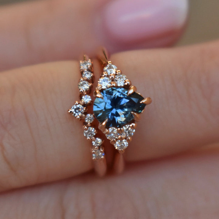 Teal Blue Pear Sapphire and Diamond Engagement Ring Set 14K Gold