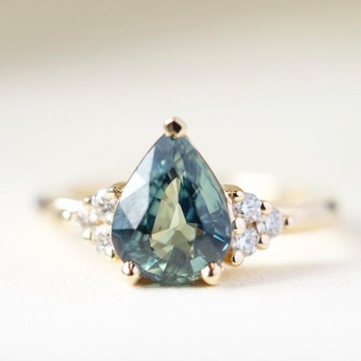 Montana Sapphire Ring,Pear Shaped Engagement Ring, Blue Green Sapphire Ring,Teal Sapphire Engagement Ring,Unique Engagement Ring