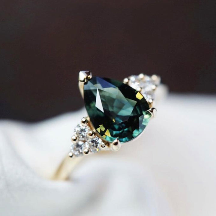Montana Sapphire Ring,Pear Shaped Engagement Ring, Blue Green Sapphire Ring,Teal Sapphire Engagement Ring,Unique Engagement Ring