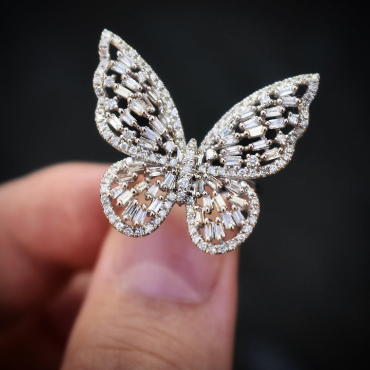 Diamond Butterfly Ring 18K White Gold, Insect Ring