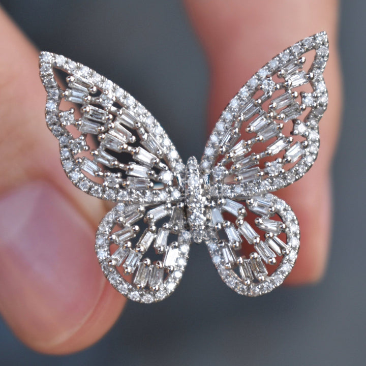Diamond Butterfly Ring 18K White Gold, Insect Ring