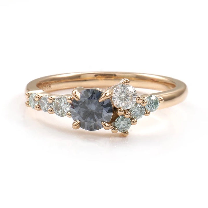 Frida Montana Sapphire Cluster Ring 14K Solid Rose Gold Handcrafted