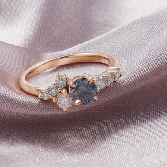Frida Montana Sapphire Cluster Ring 14K Solid Rose Gold Handcrafted