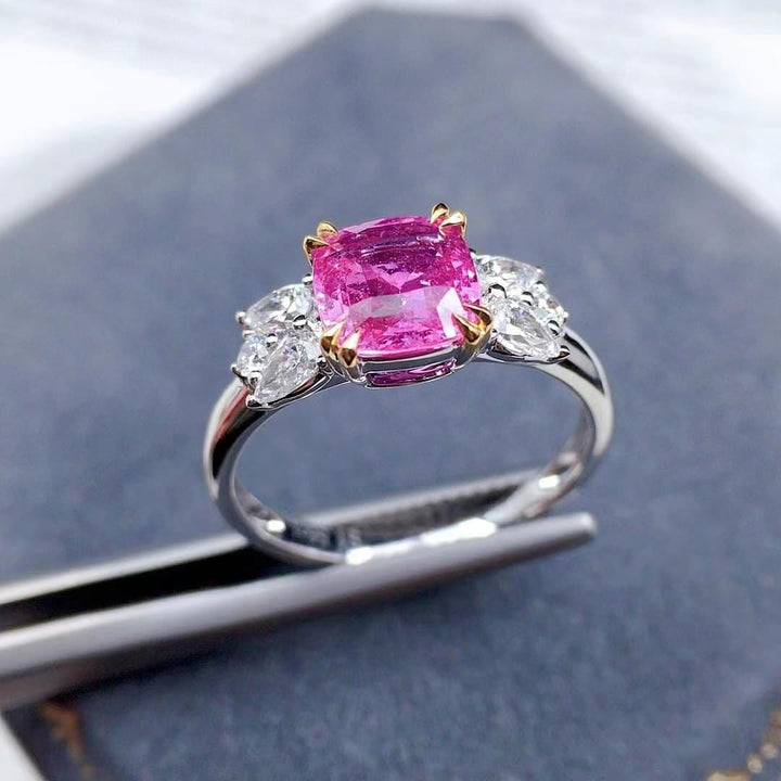 Cushion Shape Pink Sapphire Engagement Ring with Diamonds 14K Gold