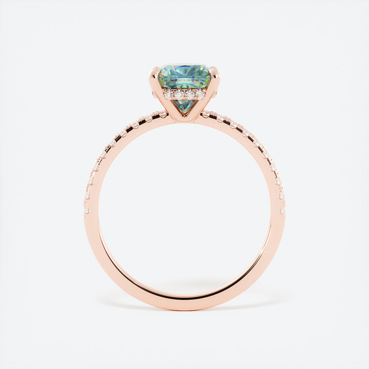 Cushion Shape Teal Sapphire and Hidden Halo Diamond Ring 14K Gold