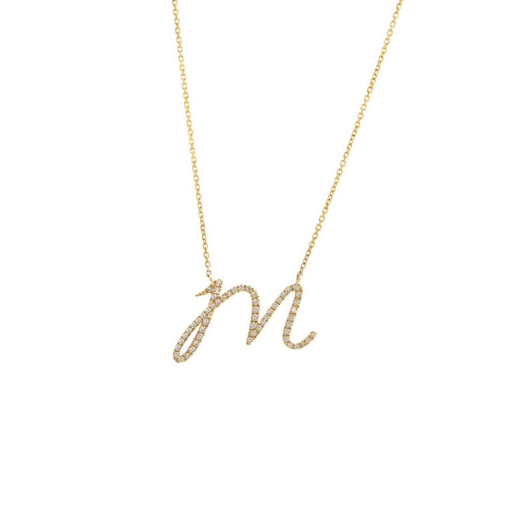 Script Initial Diamond Pendant Necklace w/ a Cable Chain 14K Solid Gold, Personalized Letter Necklace