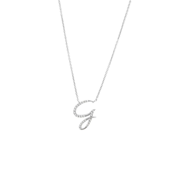 Script Initial Diamond Pendant Necklace w/ a Cable Chain 14K Solid Gold, Personalized Letter Necklace