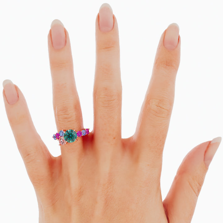 Frida Teal Sapphire Cluster Engagement Ring 14K Rose Gold