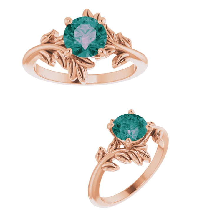 Custom Order: Nature Inspired Solitaire Leaf Ring with Sapphire 14K White Gold 50% Down Payment