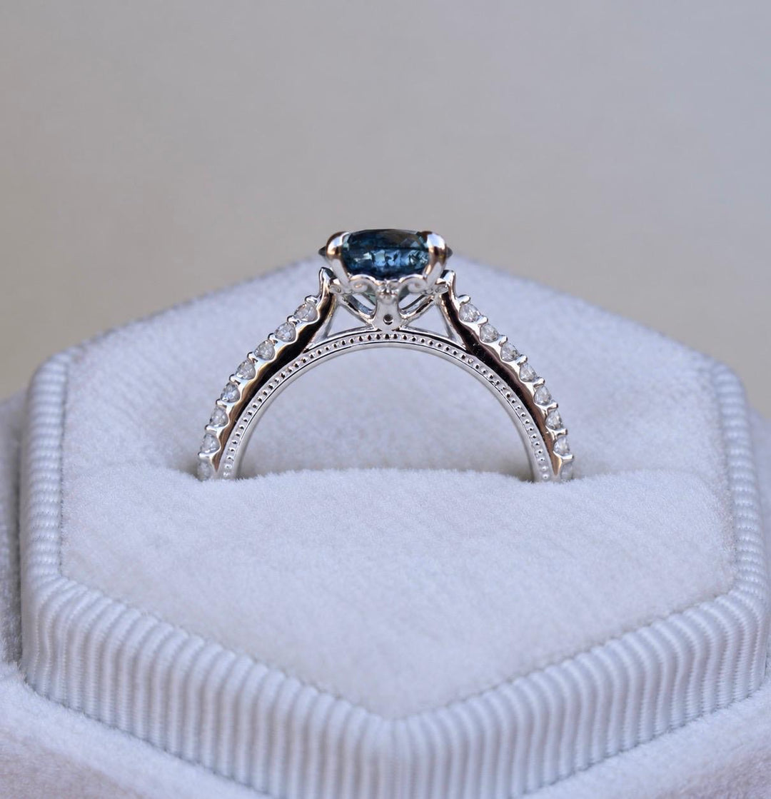 Teal Blue Montana Sapphire and Diamond Engagement Ring in 14K Gold  Natural Round Cut Sapphire Ring