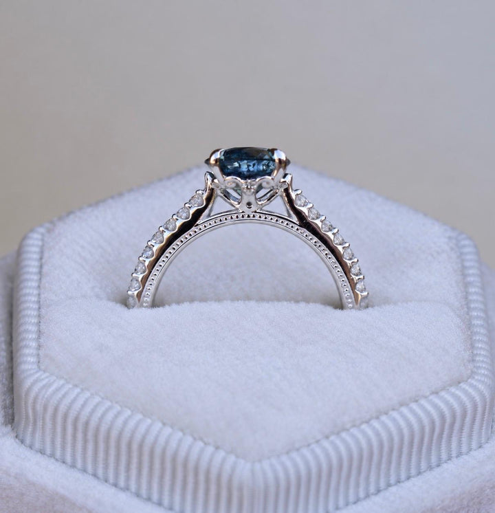 Teal Blue Montana Sapphire and Diamond Engagement Ring in 14K Gold  Natural Round Cut Sapphire Ring