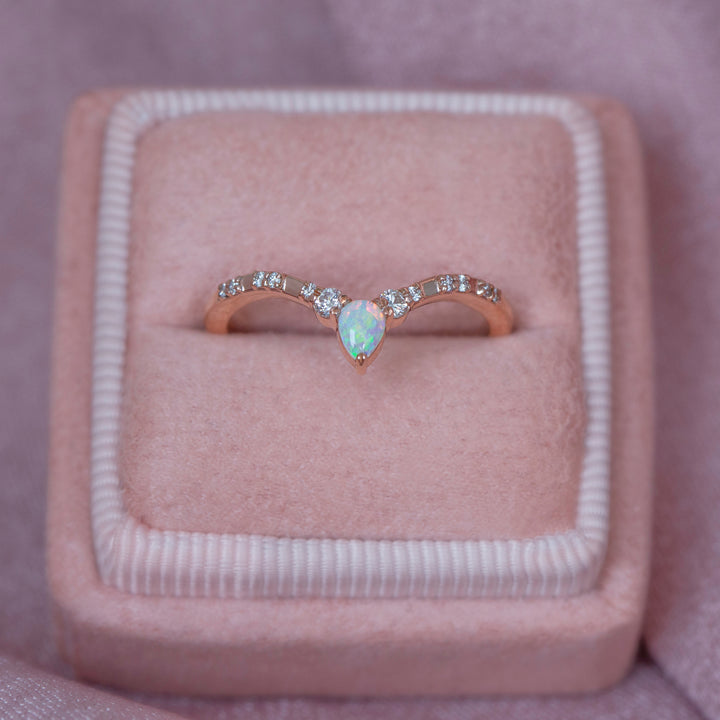 Contour Opal and Diamond Wedding Band 14K Gold