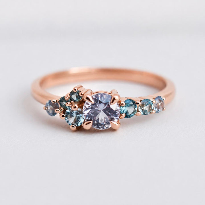 Frida Montana Sapphire Cluster Engagement Ring with Round Cut Violet Montana Sapphire in 14K Gold