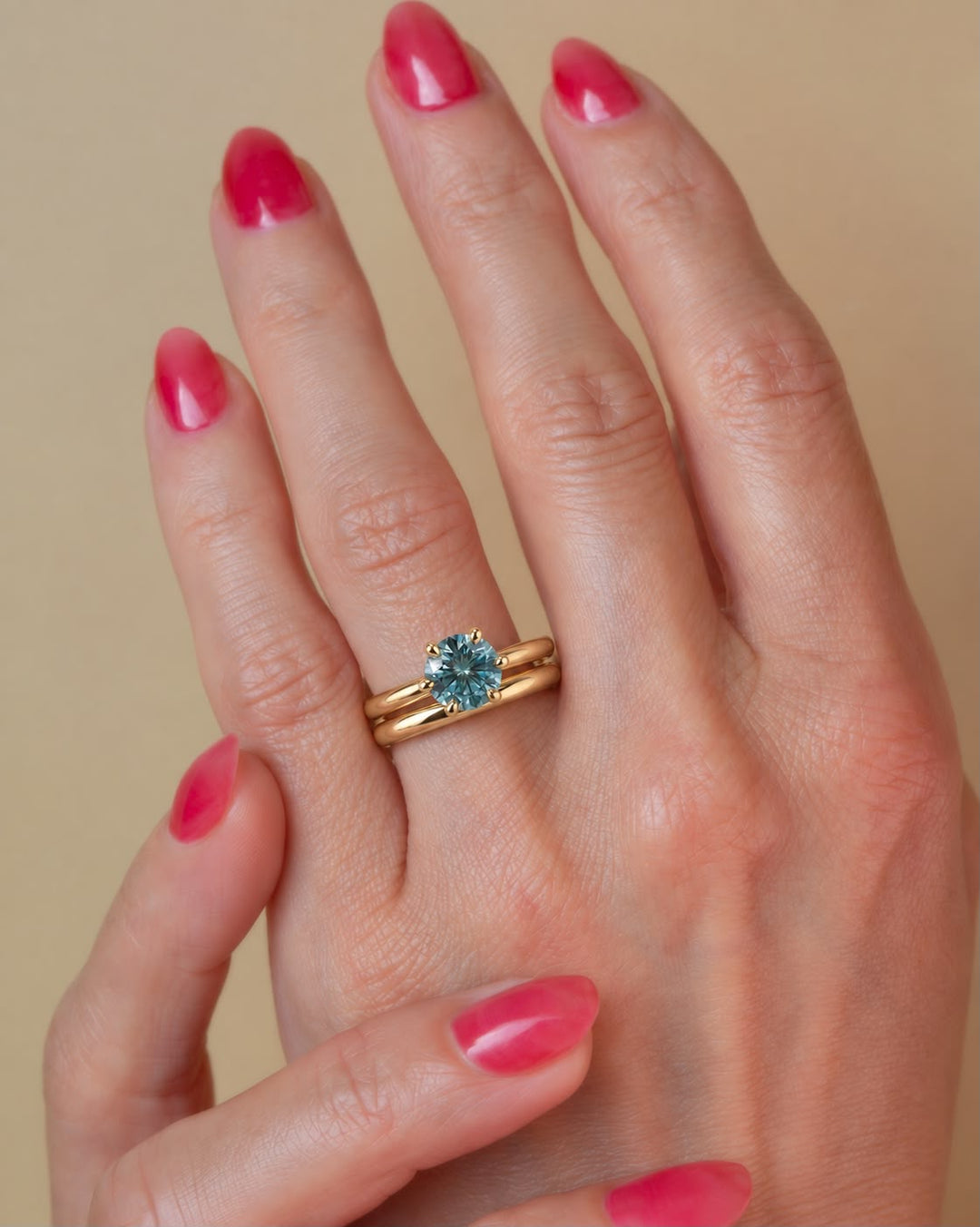 Solitaire Blue Green Montana Sapphire Engagement Ring Set in 14K Gold