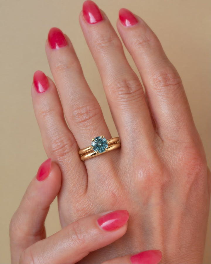 Solitaire Blue Green Montana Sapphire Engagement Ring Set in 14K Gold