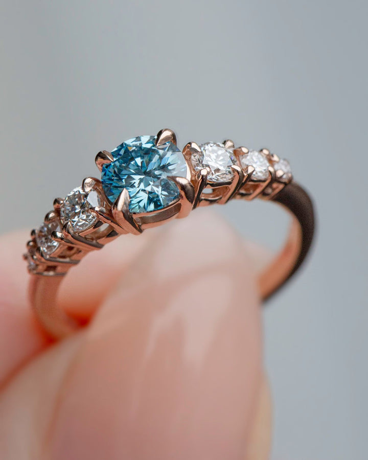 Natural Blue Diamond Engagement Ring Set 14K Gold