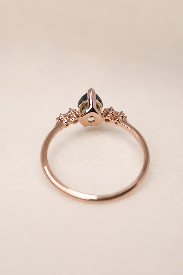 Pear Cut Blue Green Montana Sapphire and Diamond Engagement Ring in 14K Gold