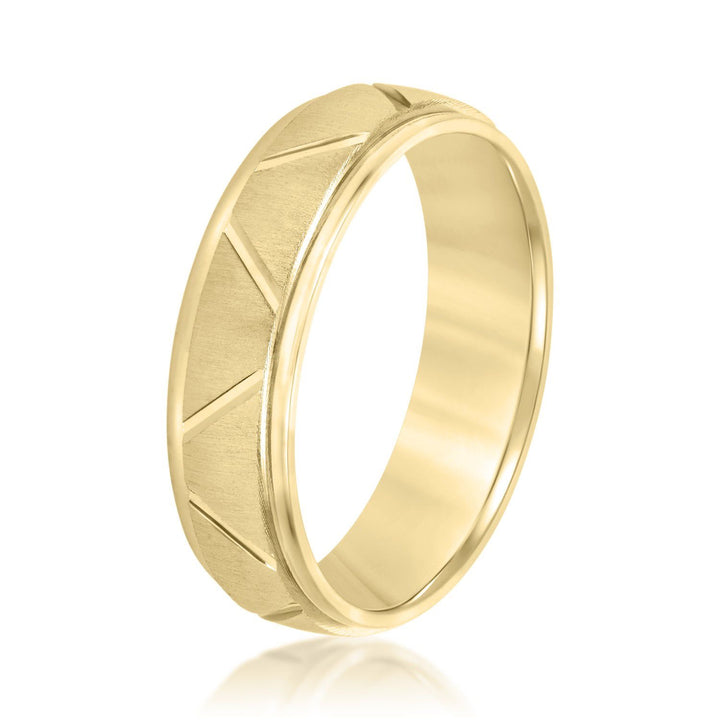 Men's 6 mm Wedding Band w/ Satin Finish and Polished Grooves 14K Gold