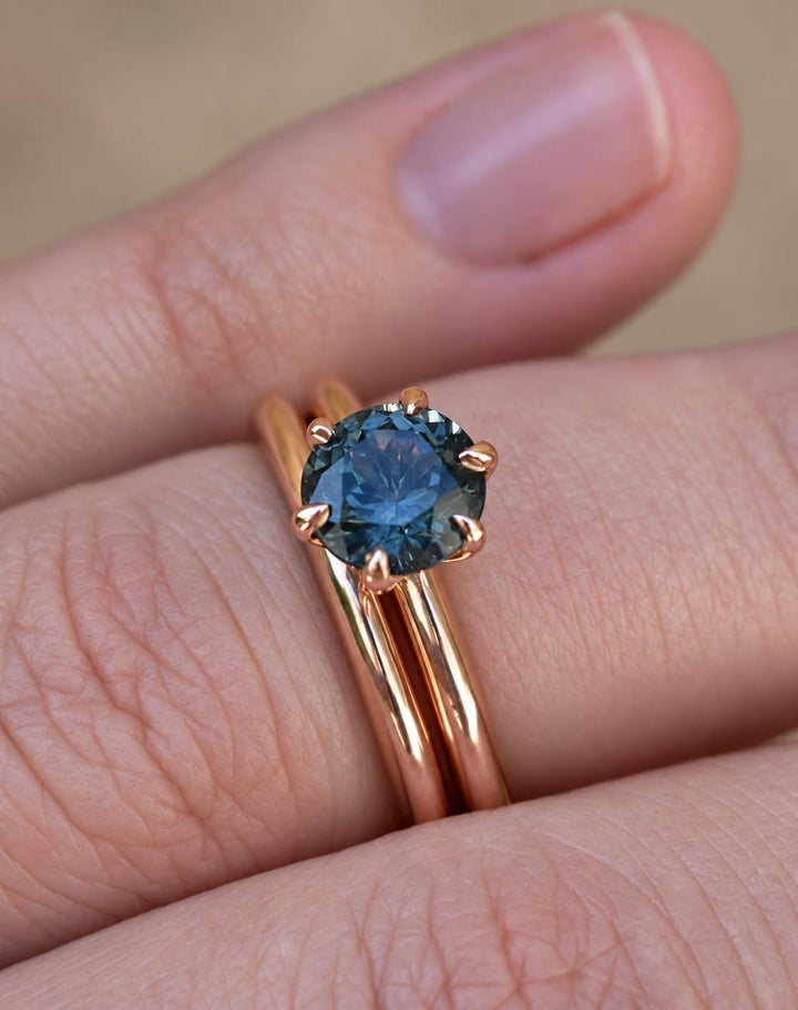 Solitaire Teal Blue Montana Sapphire Engagement Ring Set in 14K Gold