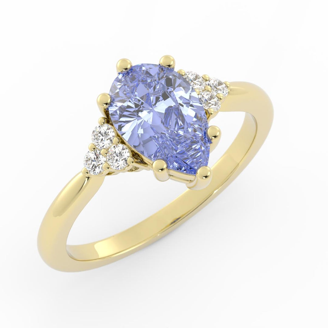 Lab Grown Purple Sapphire Engagement Ring - 6 Prong Violet Sapphire and Diamond Ring in 14K Gold