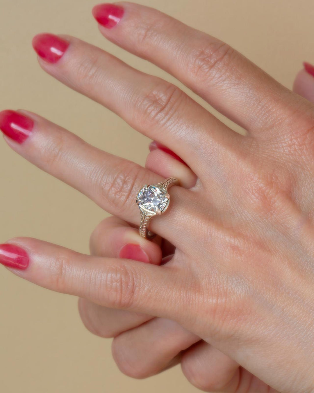 Elongated Cushion Lab Grown Diamond Solitaire Engagement Ring – Vintage Inspired 14K Gold Ring