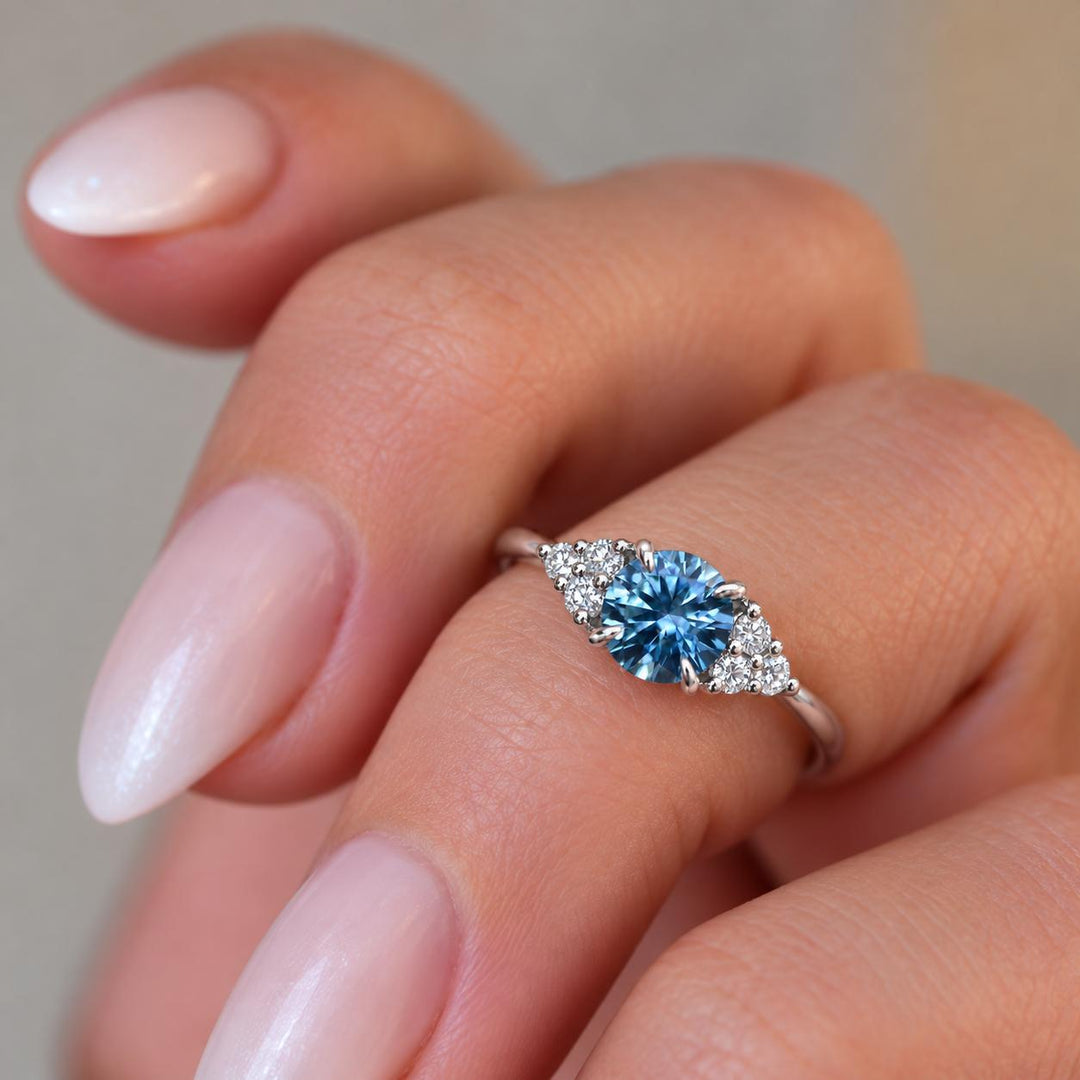 Diamond Accented Teal Blue Montana Sapphire Engagement Ring in 14K Gold